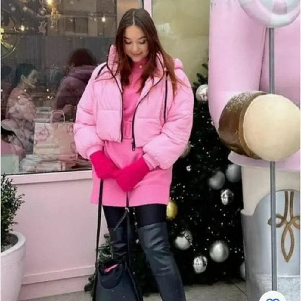ZARA CROPPED PINK PUFFER JACKET